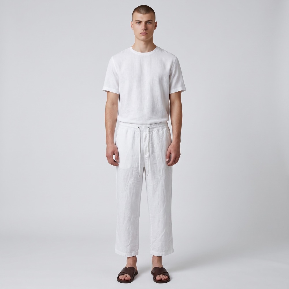 James Perse White 100% Linen Relaxed Fit Drawstring Pants Mens Size 5 XXL